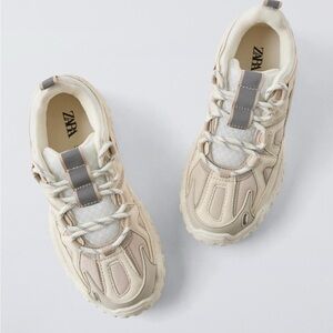 Zara Beige and Gray Athletic Sneakers